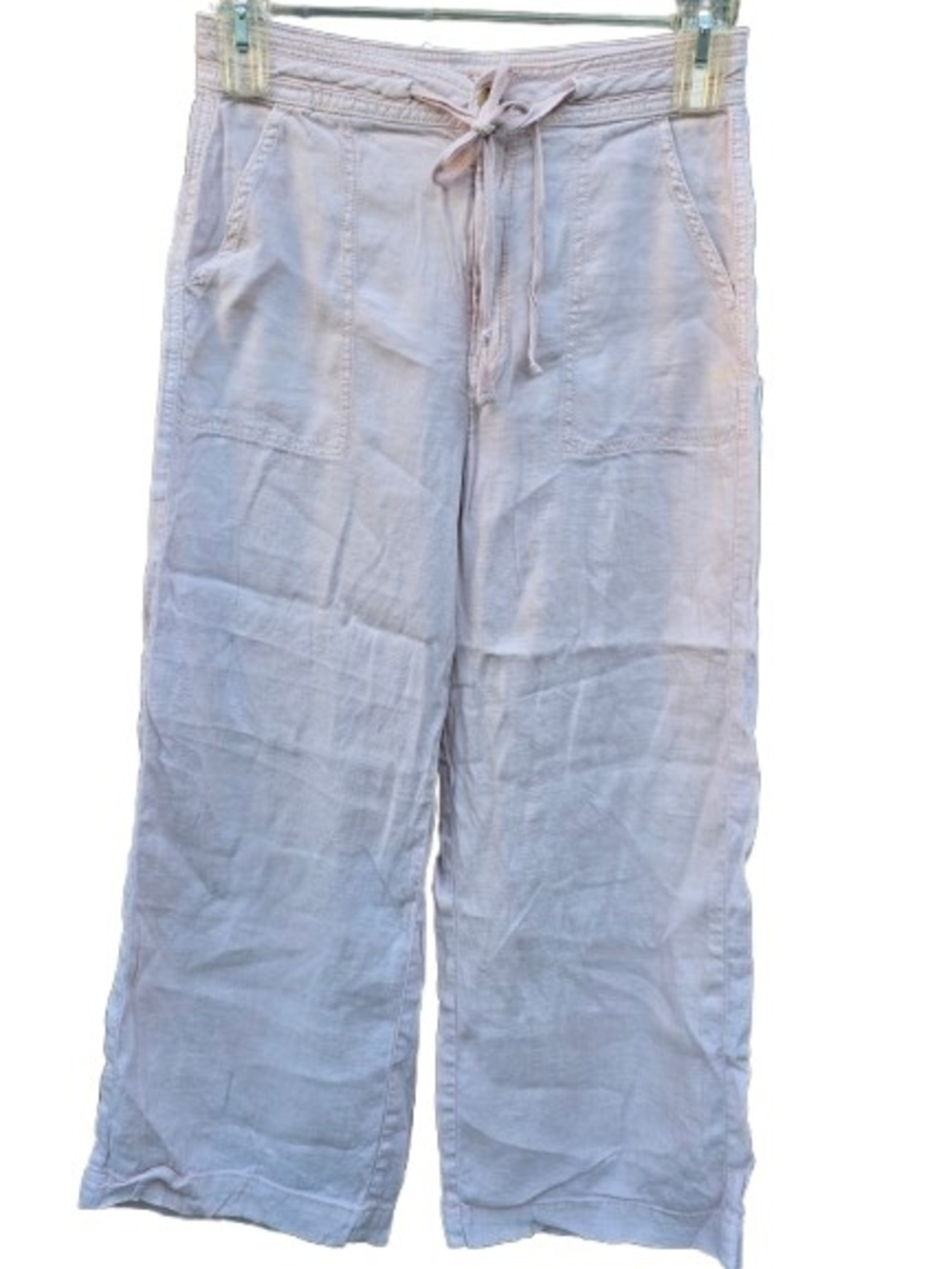 American Eagle Light Pink Drawstring Wide Leg Linen Pants Size 6 - Picture 1 of 14